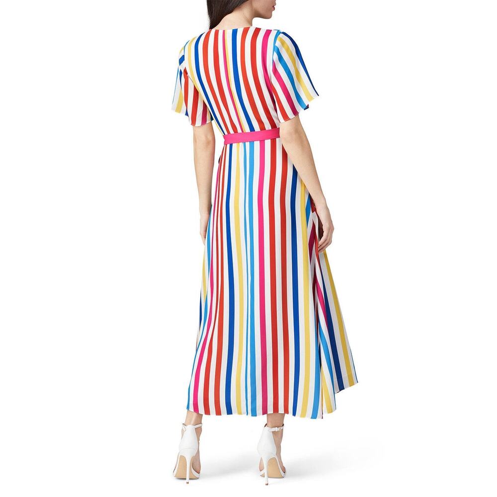 Color Me Courtney Taira Multicolor Striped Short Sleeve Wrap Midi Dress Size S - Picture 3 of 15
